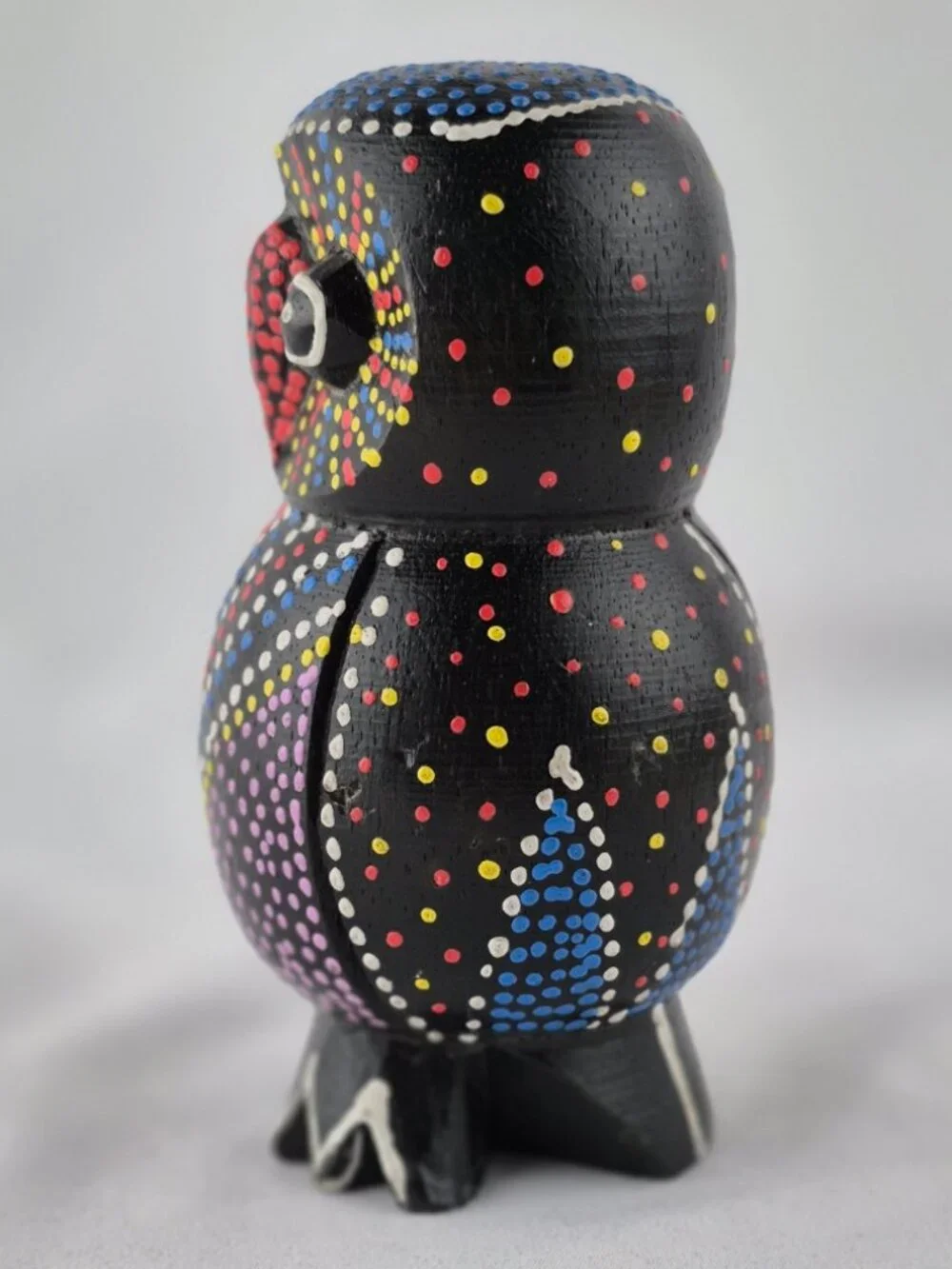 Hand Painted Wooden Owl Figurine Dot Art Folk Art Sculpture